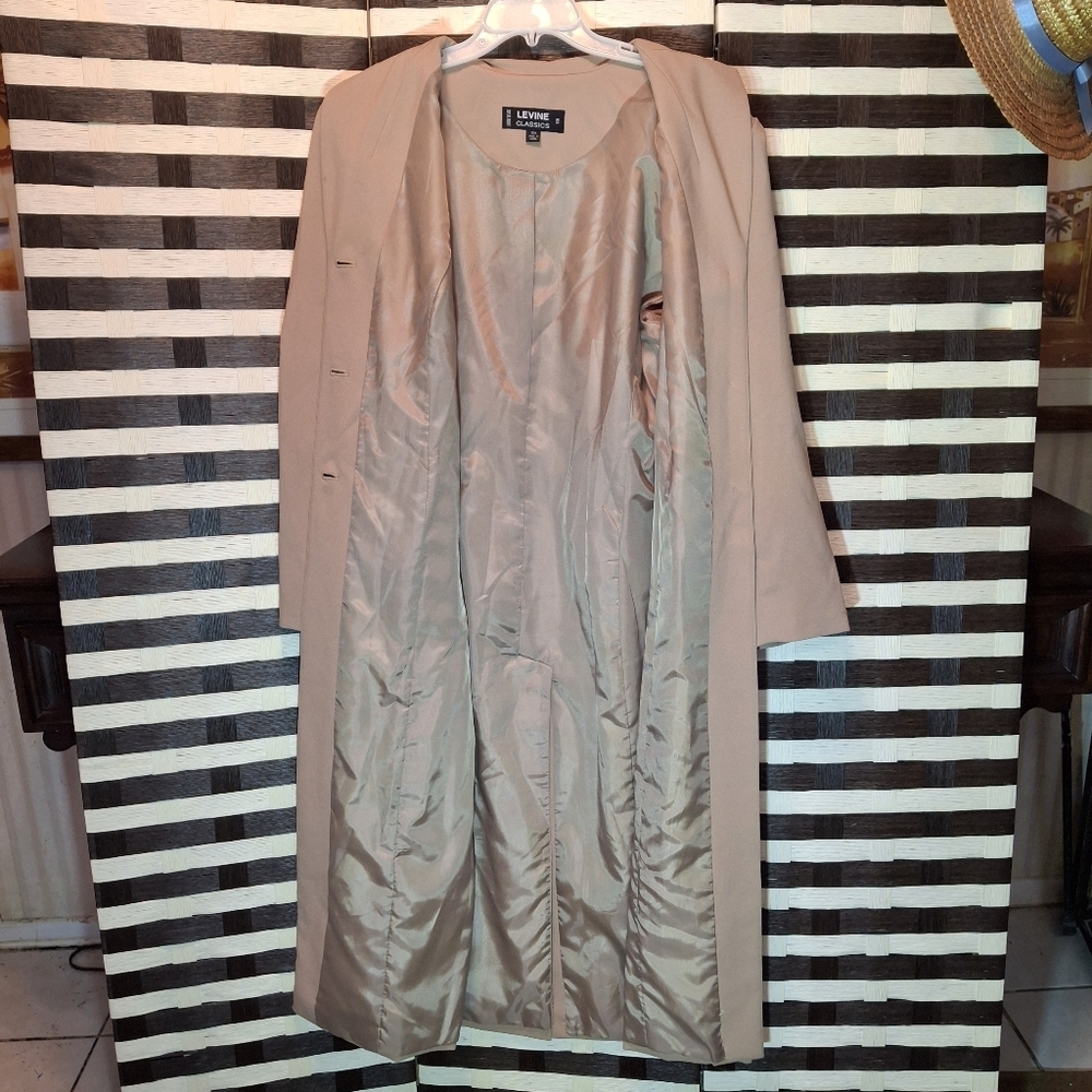 Larry Levine Classics Khaki Button Polyester Long Trench Coat Women Size 18 - Picture 9 of 16